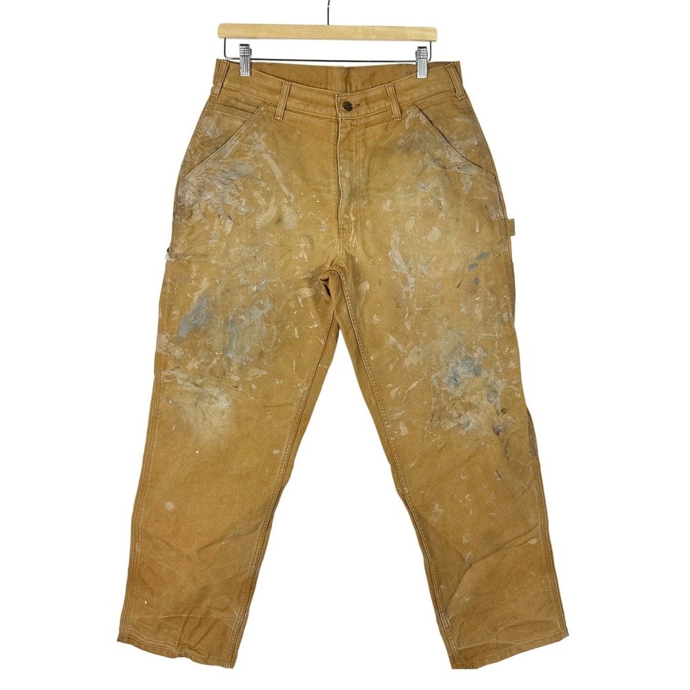 Carhartt WELL WORN Loose Fit Canvas Carpenter Pants Brown Mens 33x32